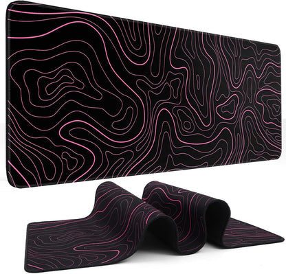 Gaming Mouse Pad, Black with White Topographic Line, 31.5x11.8in