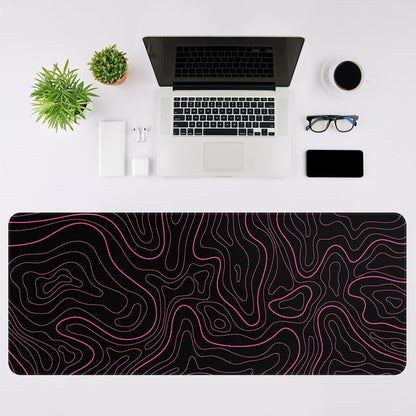 Gaming Mouse Pad, Black with White Topographic Line, 31.5x11.8in
