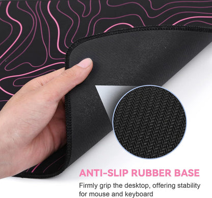 Gaming Mouse Pad, Black with White Topographic Line, 31.5x11.8in