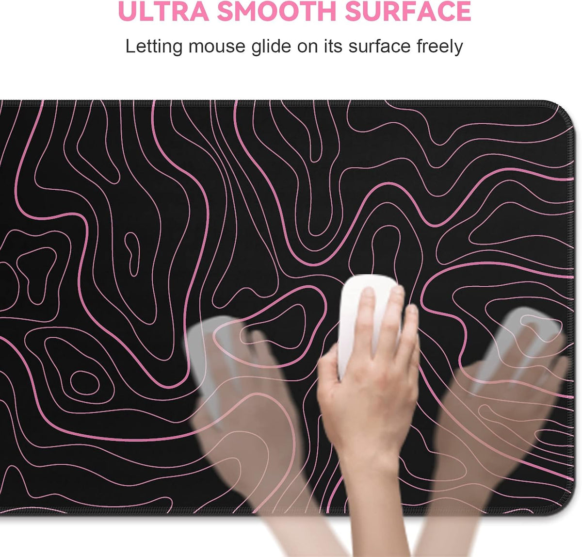 Gaming Mouse Pad, Black with White Topographic Line, 31.5x11.8in