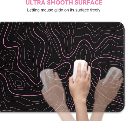 Gaming Mouse Pad, Black with White Topographic Line, 31.5x11.8in