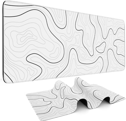 Gaming Mouse Pad, Black with White Topographic Line, 31.5x11.8in