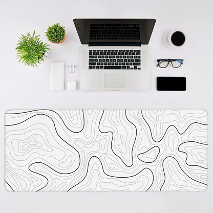 Gaming Mouse Pad, Black with White Topographic Line, 31.5x11.8in