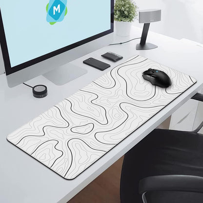 Gaming Mouse Pad, Black with White Topographic Line, 31.5x11.8in