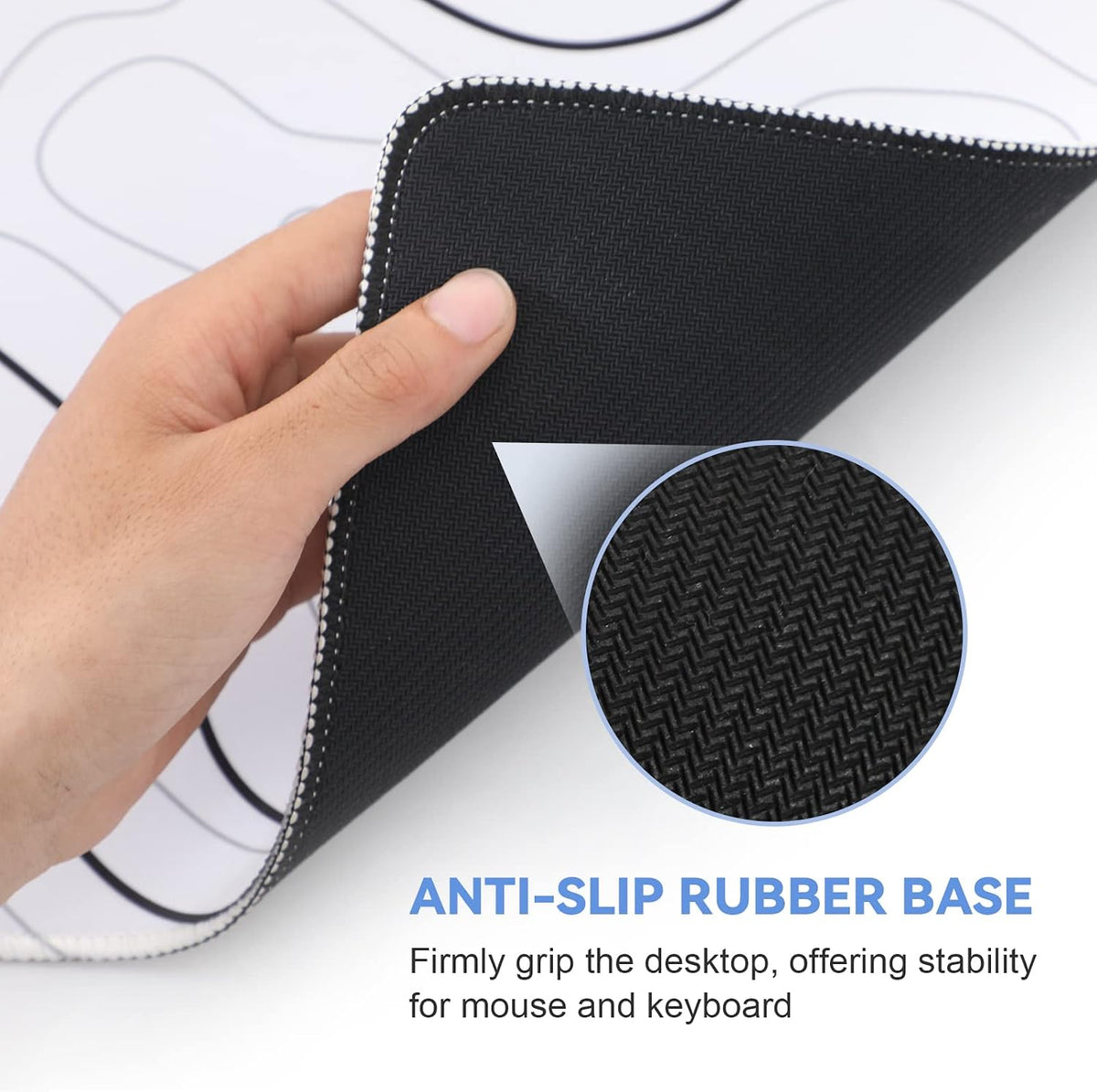 Gaming Mouse Pad, Black with White Topographic Line, 31.5x11.8in
