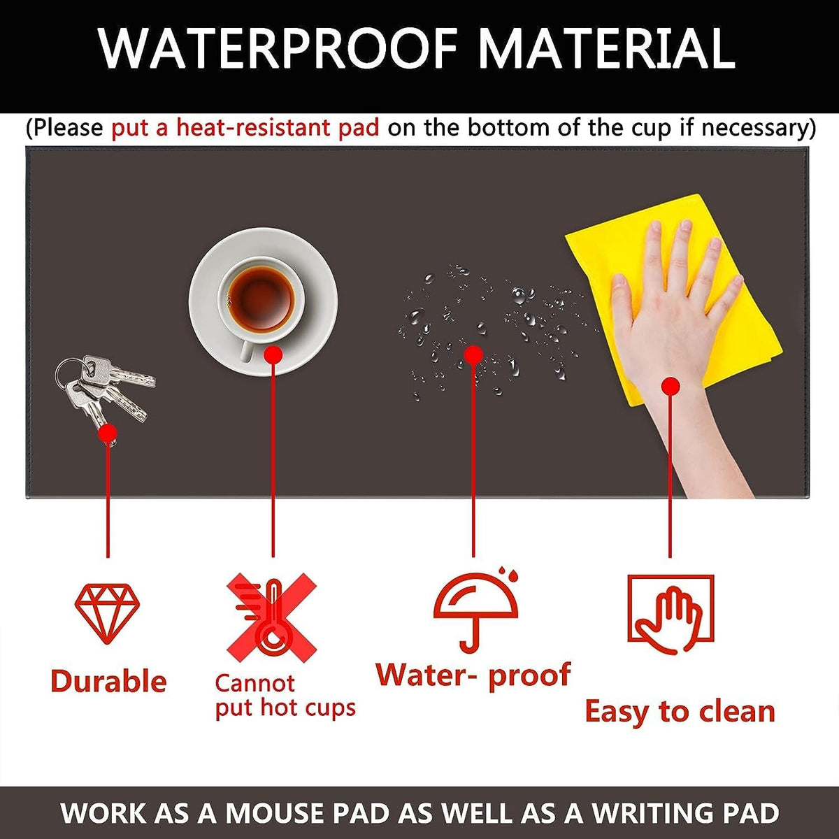 35.4"x 18.9" Soft PU Leather Surface Office Desk Mouse Mat Anti-Push Pad with Full Grip Fixation Lip Table Blotter Edge-Locked Protector