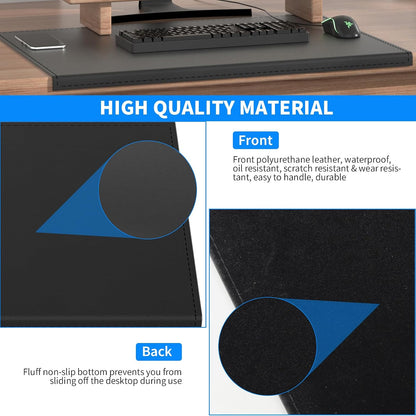 35.4"x 18.9" Soft PU Leather Surface Office Desk Mouse Mat Anti-Push Pad with Full Grip Fixation Lip Table Blotter Edge-Locked Protector