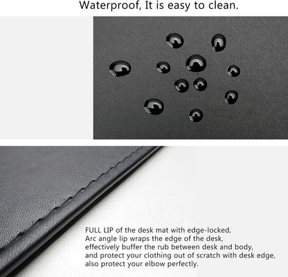 35.4"x 18.9" Soft PU Leather Surface Office Desk Mouse Mat Anti-Push Pad with Full Grip Fixation Lip Table Blotter Edge-Locked Protector