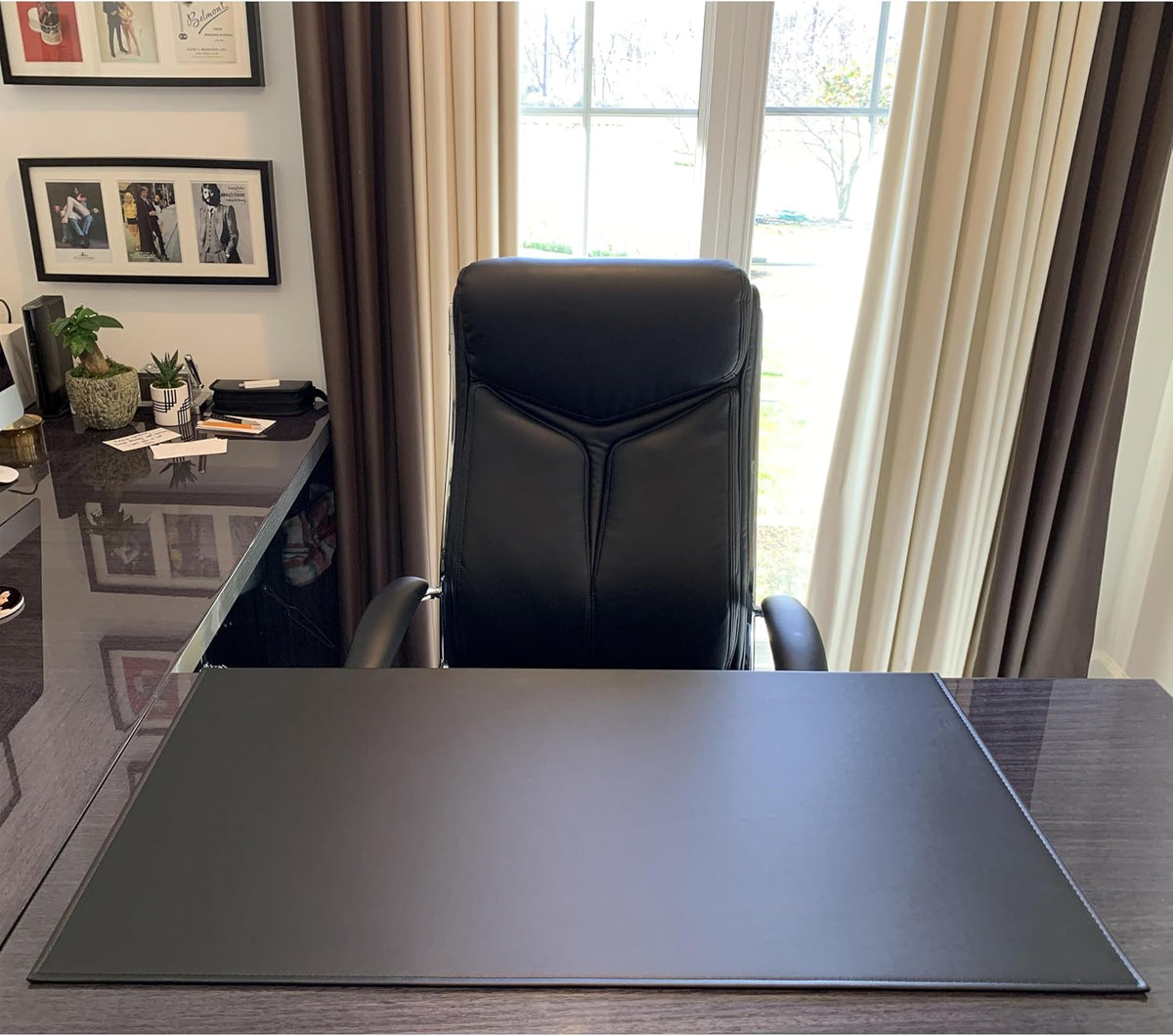 35.4"x 18.9" Soft PU Leather Surface Office Desk Mouse Mat Anti-Push Pad with Full Grip Fixation Lip Table Blotter Edge-Locked Protector