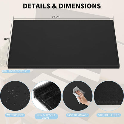 35.4"x 18.9" Soft PU Leather Surface Office Desk Mouse Mat Anti-Push Pad with Full Grip Fixation Lip Table Blotter Edge-Locked Protector