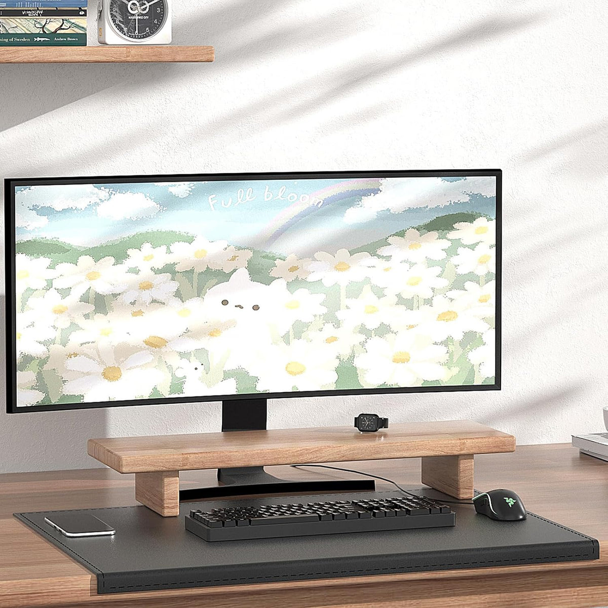 35.4"x 18.9" Soft PU Leather Surface Office Desk Mouse Mat Anti-Push Pad with Full Grip Fixation Lip Table Blotter Edge-Locked Protector