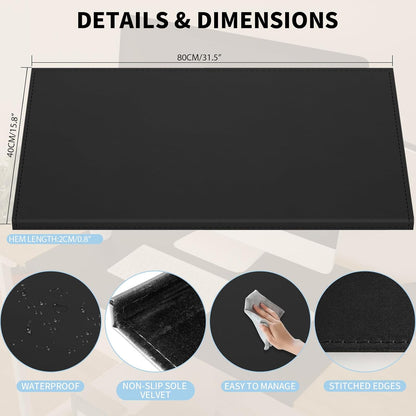 35.4"x 18.9" Soft PU Leather Surface Office Desk Mouse Mat Anti-Push Pad with Full Grip Fixation Lip Table Blotter Edge-Locked Protector