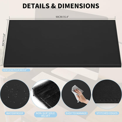 35.4"x 18.9" Soft PU Leather Surface Office Desk Mouse Mat Anti-Push Pad with Full Grip Fixation Lip Table Blotter Edge-Locked Protector