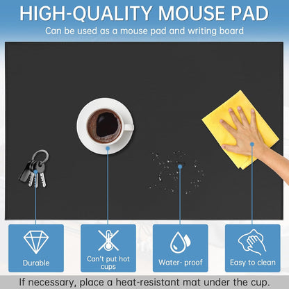 35.4"x 18.9" Soft PU Leather Surface Office Desk Mouse Mat Anti-Push Pad with Full Grip Fixation Lip Table Blotter Edge-Locked Protector