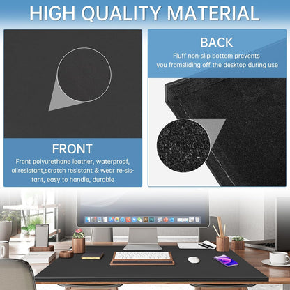 35.4"x 18.9" Soft PU Leather Surface Office Desk Mouse Mat Anti-Push Pad with Full Grip Fixation Lip Table Blotter Edge-Locked Protector