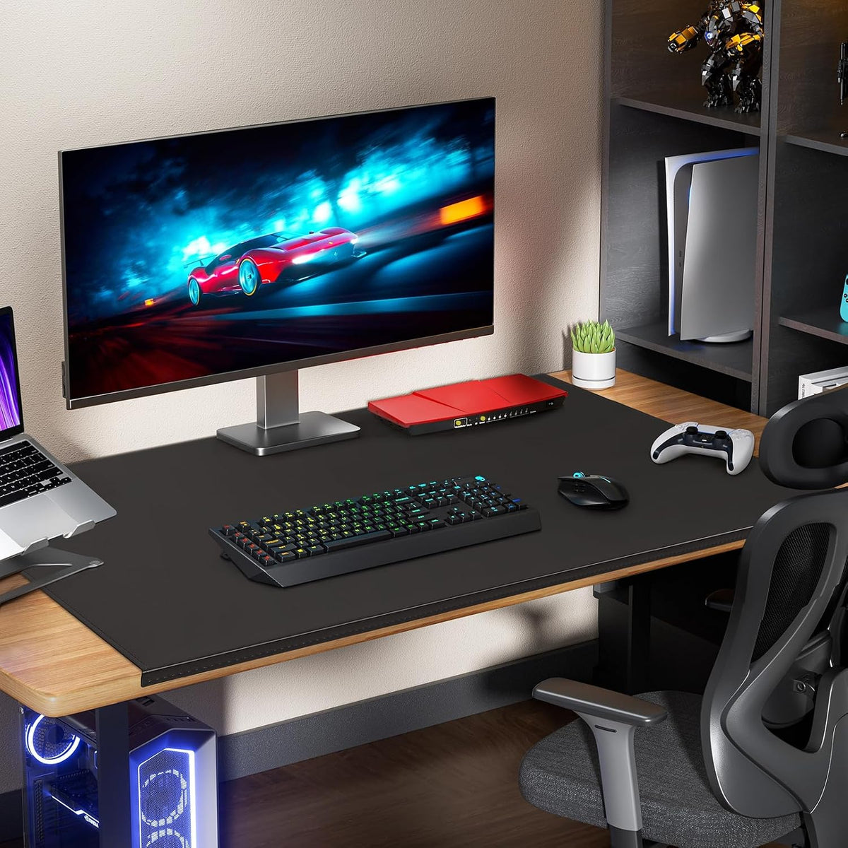 35.4"x 18.9" Soft PU Leather Surface Office Desk Mouse Mat Anti-Push Pad with Full Grip Fixation Lip Table Blotter Edge-Locked Protector