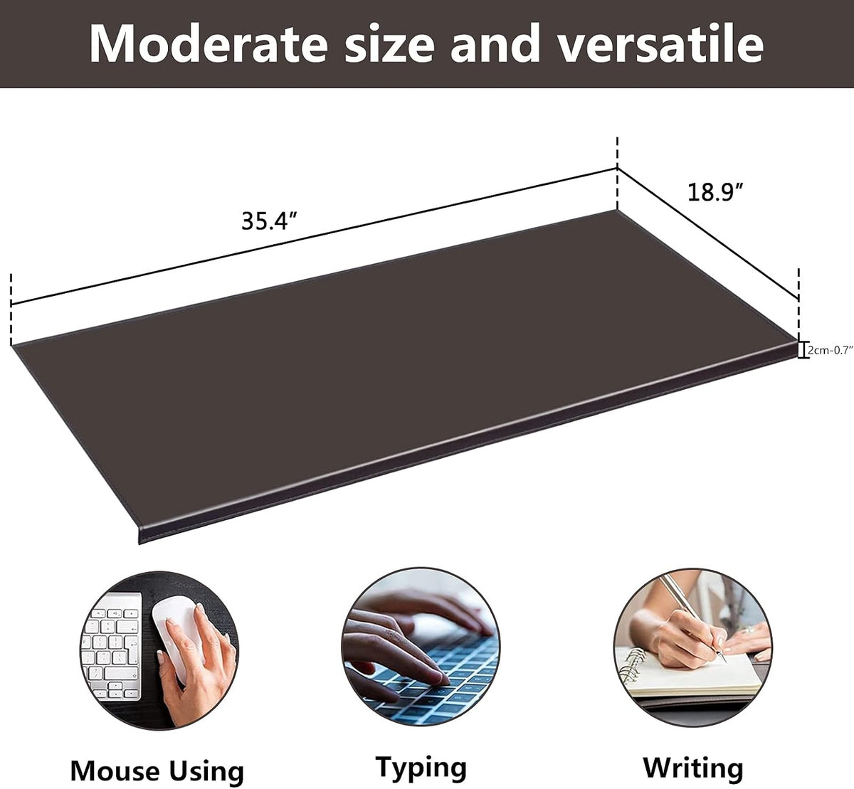 35.4"x 18.9" Soft PU Leather Surface Office Desk Mouse Mat Anti-Push Pad with Full Grip Fixation Lip Table Blotter Edge-Locked Protector