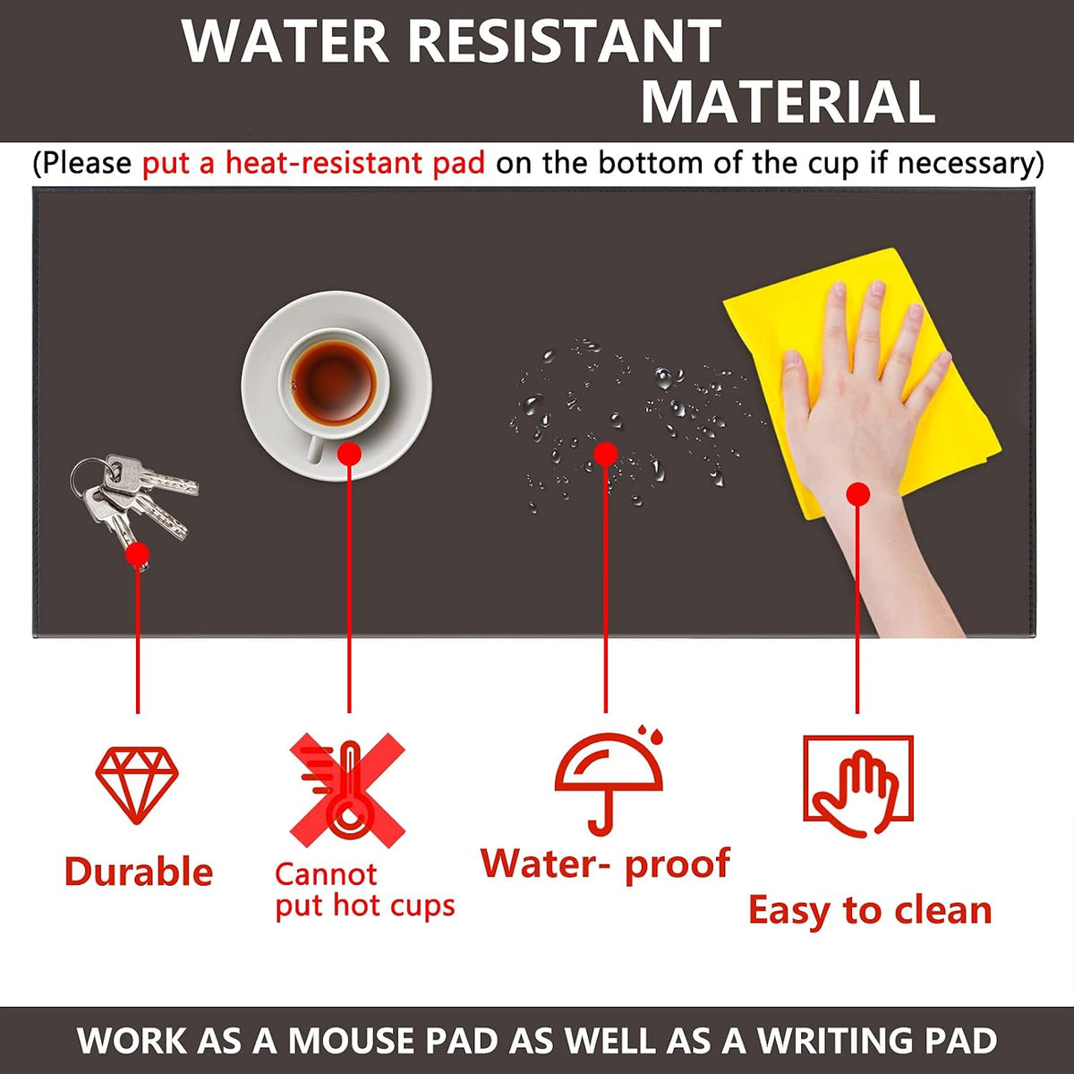 35.4"x 18.9" Soft PU Leather Surface Office Desk Mouse Mat Anti-Push Pad with Full Grip Fixation Lip Table Blotter Edge-Locked Protector