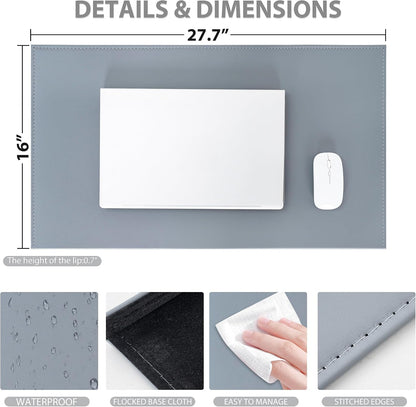 35.4"x 18.9" Soft PU Leather Surface Office Desk Mouse Mat Anti-Push Pad with Full Grip Fixation Lip Table Blotter Edge-Locked Protector