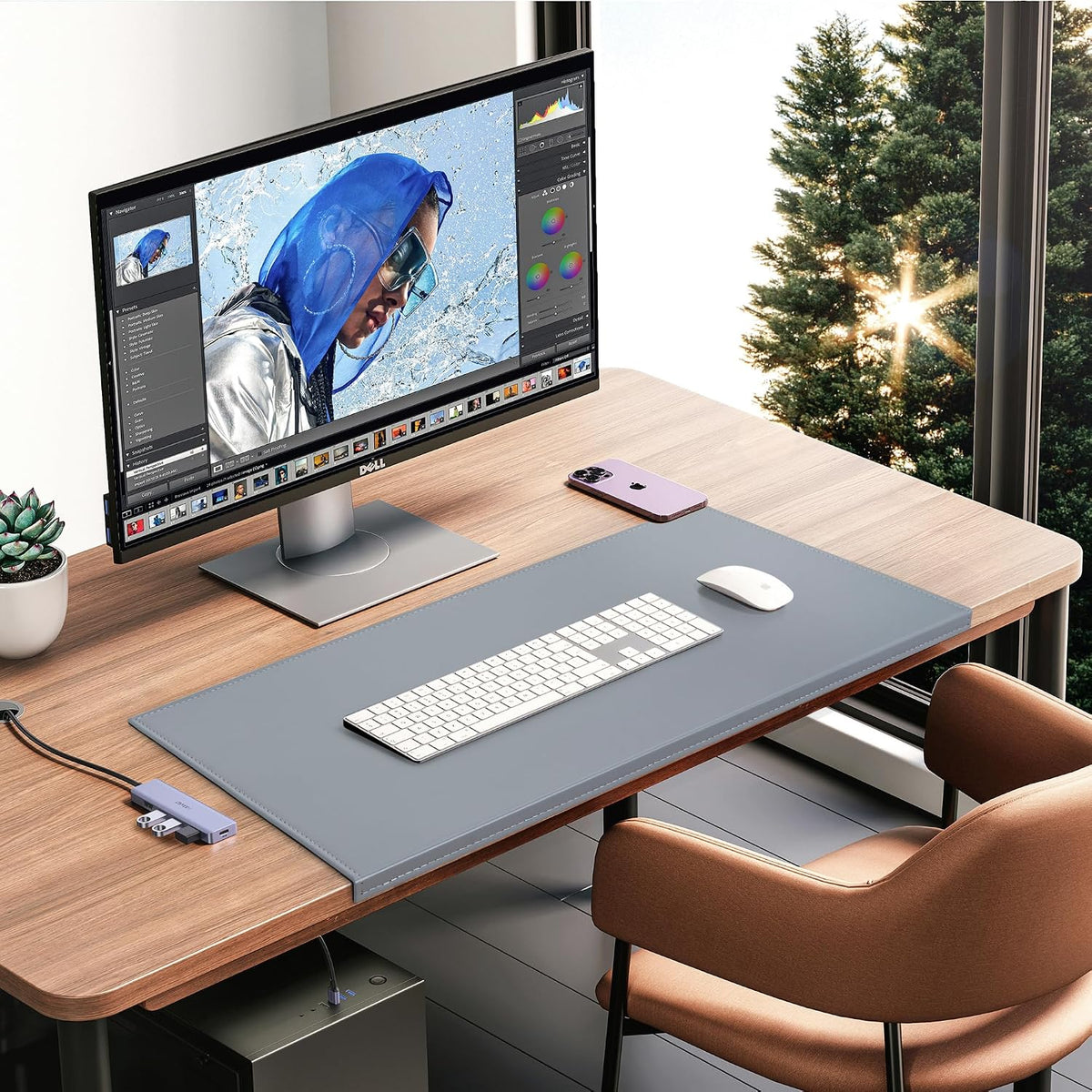 35.4"x 18.9" Soft PU Leather Surface Office Desk Mouse Mat Anti-Push Pad with Full Grip Fixation Lip Table Blotter Edge-Locked Protector