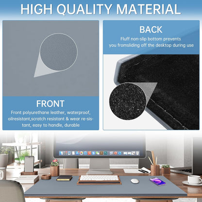 35.4"x 18.9" Soft PU Leather Surface Office Desk Mouse Mat Anti-Push Pad with Full Grip Fixation Lip Table Blotter Edge-Locked Protector