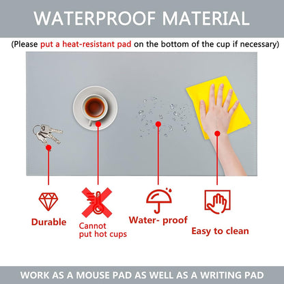 35.4"x 18.9" Soft PU Leather Surface Office Desk Mouse Mat Anti-Push Pad with Full Grip Fixation Lip Table Blotter Edge-Locked Protector