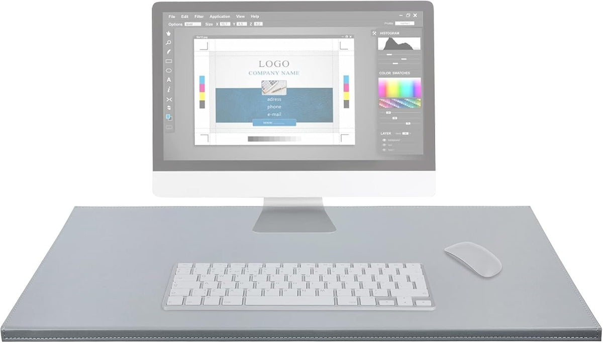 35.4"x 18.9" Soft PU Leather Surface Office Desk Mouse Mat Anti-Push Pad with Full Grip Fixation Lip Table Blotter Edge-Locked Protector