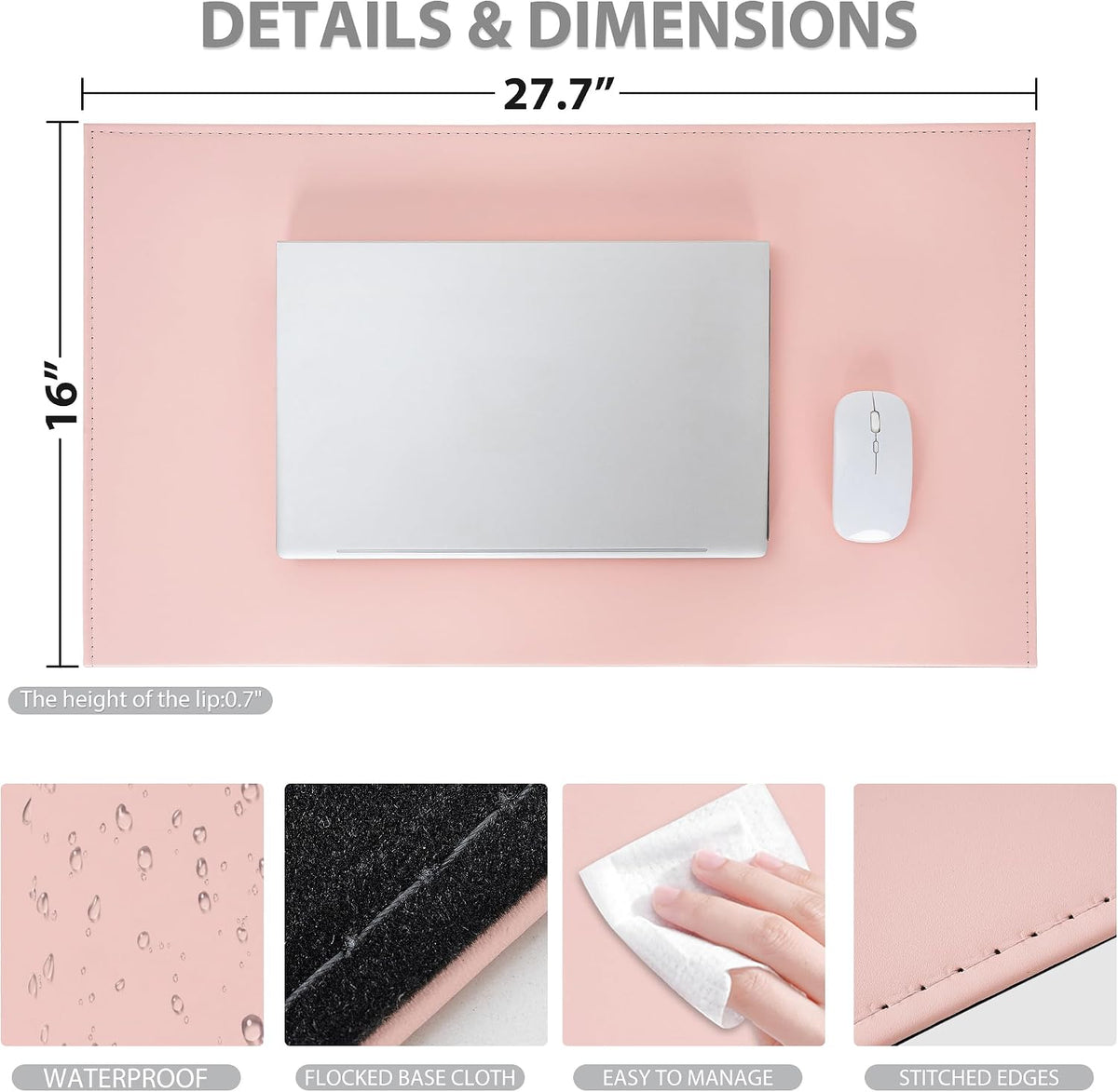 35.4"x 18.9" Soft PU Leather Surface Office Desk Mouse Mat Anti-Push Pad with Full Grip Fixation Lip Table Blotter Edge-Locked Protector