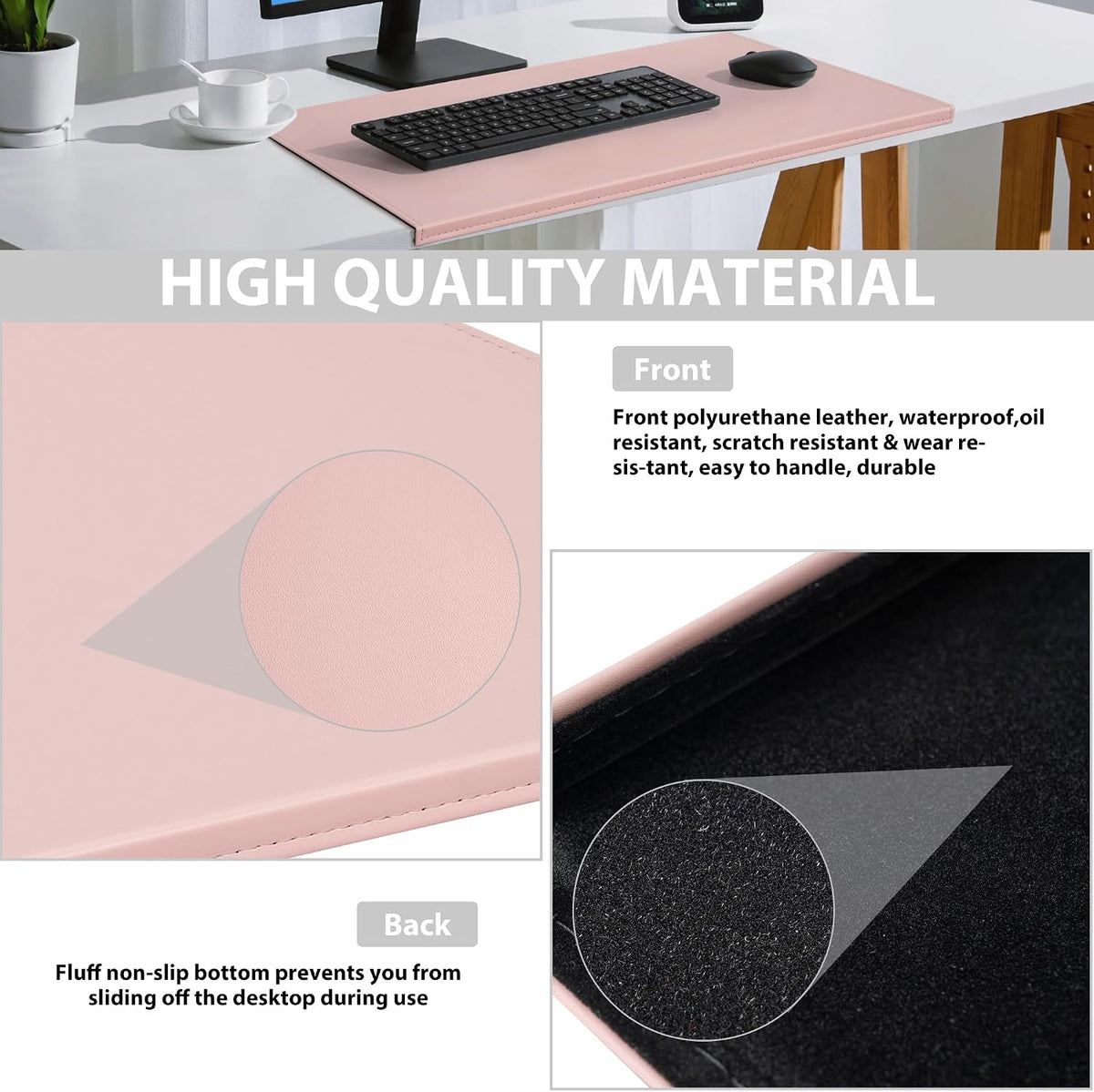 35.4"x 18.9" Soft PU Leather Surface Office Desk Mouse Mat Anti-Push Pad with Full Grip Fixation Lip Table Blotter Edge-Locked Protector