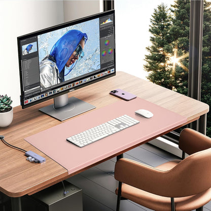 35.4"x 18.9" Soft PU Leather Surface Office Desk Mouse Mat Anti-Push Pad with Full Grip Fixation Lip Table Blotter Edge-Locked Protector
