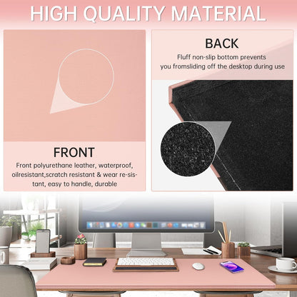 35.4"x 18.9" Soft PU Leather Surface Office Desk Mouse Mat Anti-Push Pad with Full Grip Fixation Lip Table Blotter Edge-Locked Protector