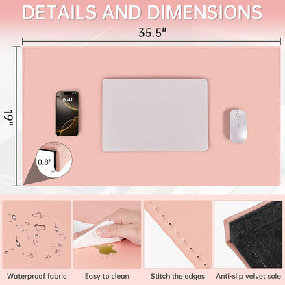 35.4"x 18.9" Soft PU Leather Surface Office Desk Mouse Mat Anti-Push Pad with Full Grip Fixation Lip Table Blotter Edge-Locked Protector