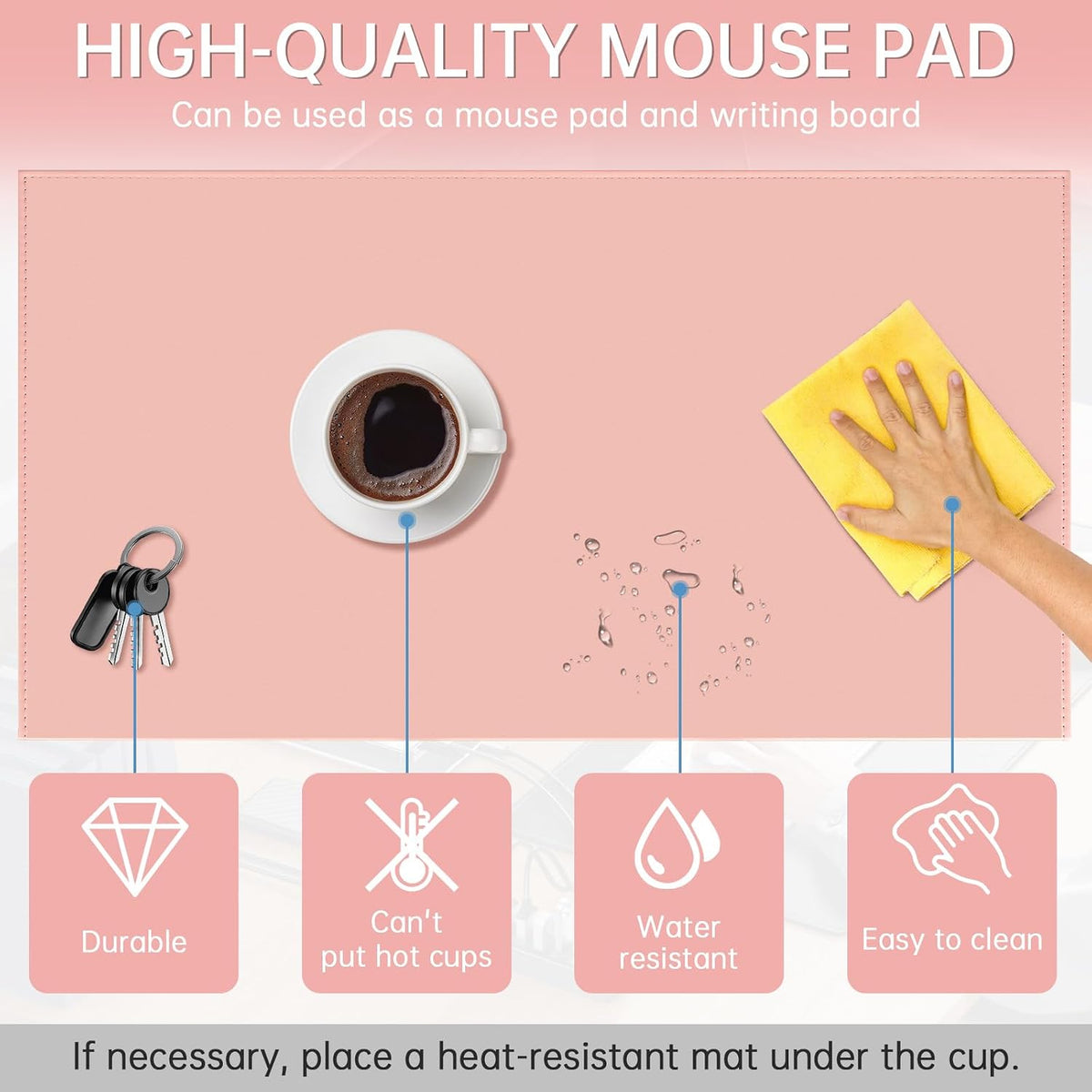 35.4"x 18.9" Soft PU Leather Surface Office Desk Mouse Mat Anti-Push Pad with Full Grip Fixation Lip Table Blotter Edge-Locked Protector