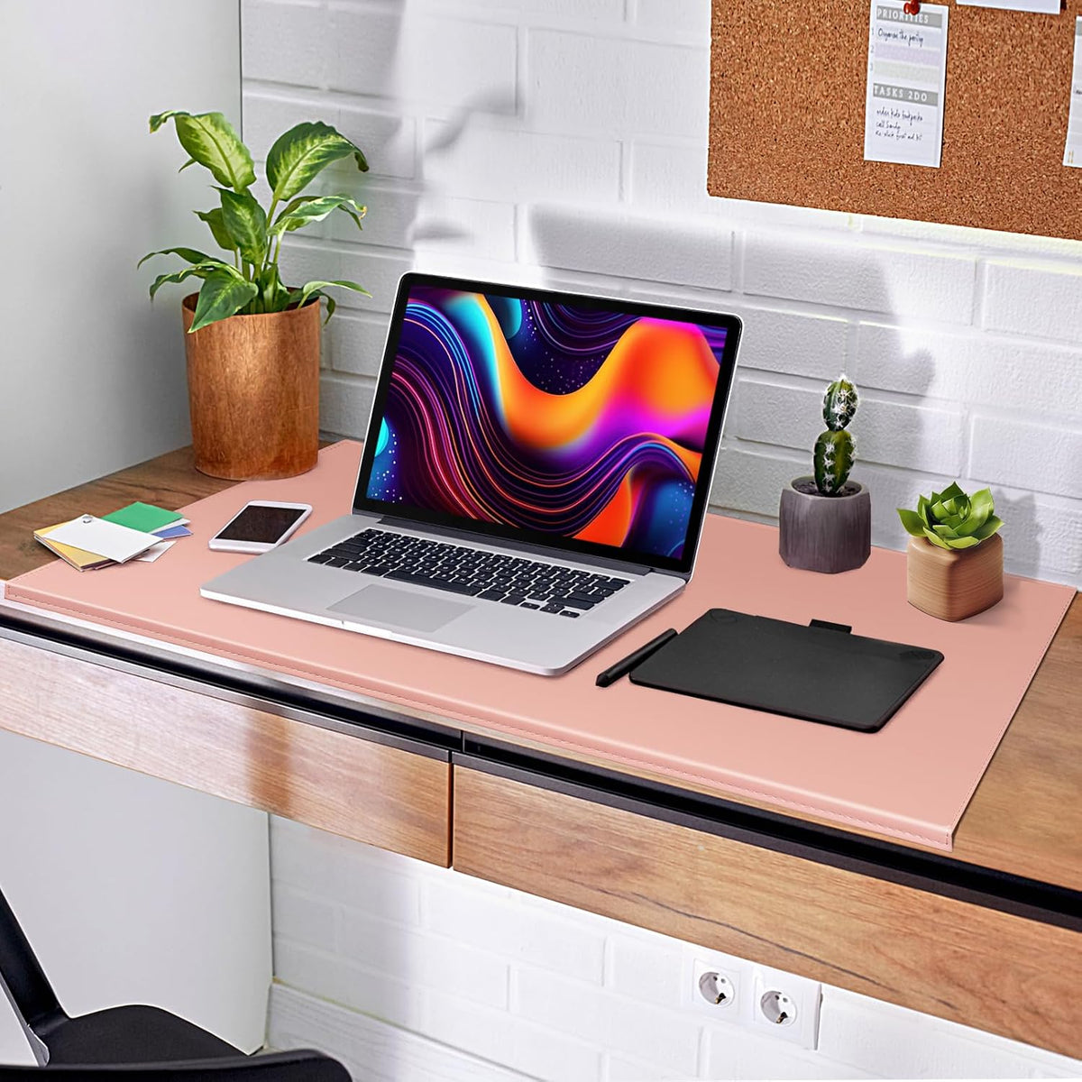 35.4"x 18.9" Soft PU Leather Surface Office Desk Mouse Mat Anti-Push Pad with Full Grip Fixation Lip Table Blotter Edge-Locked Protector