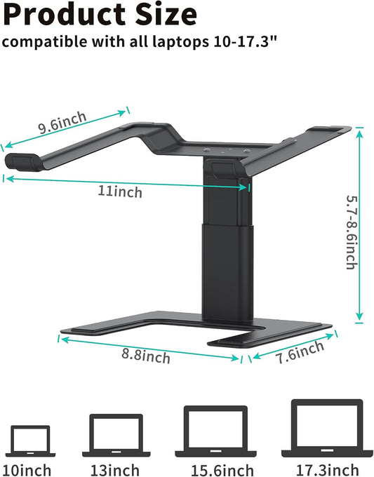 ALASHI Laptop Stand, Height Adjustable Desk Riser, 10-17.3", Black