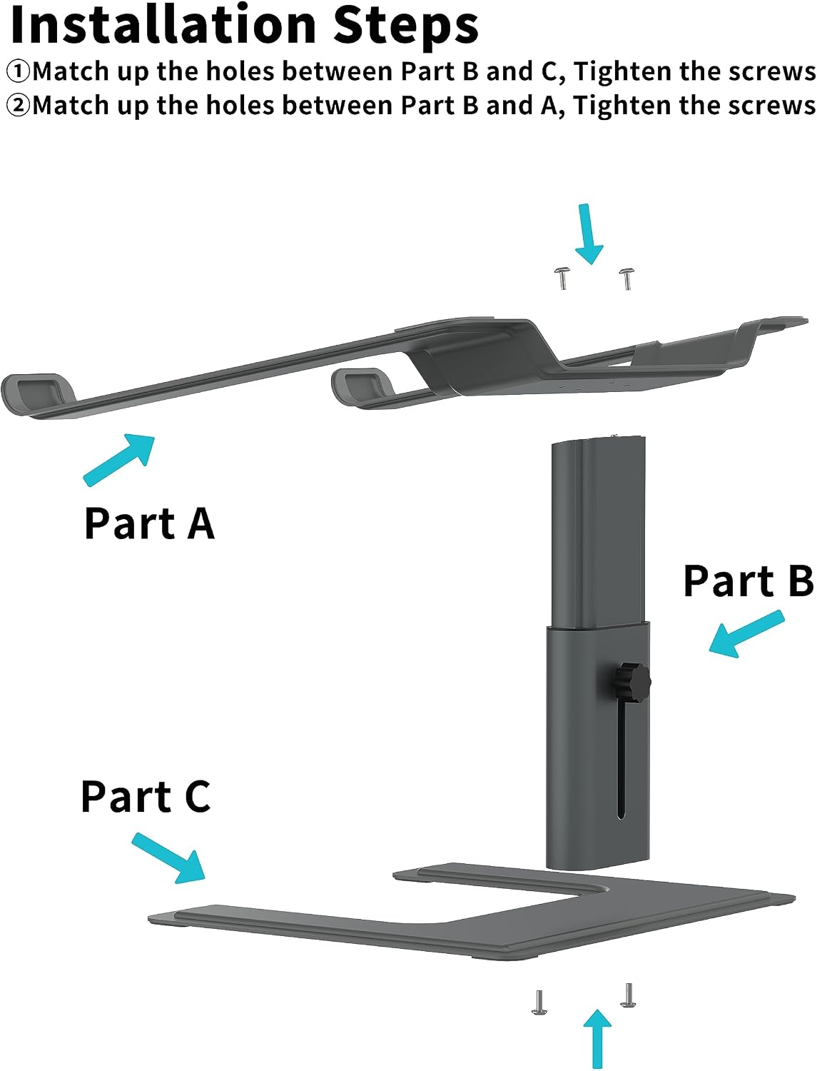 ALASHI Laptop Stand, Height Adjustable Desk Riser, 10-17.3", Black