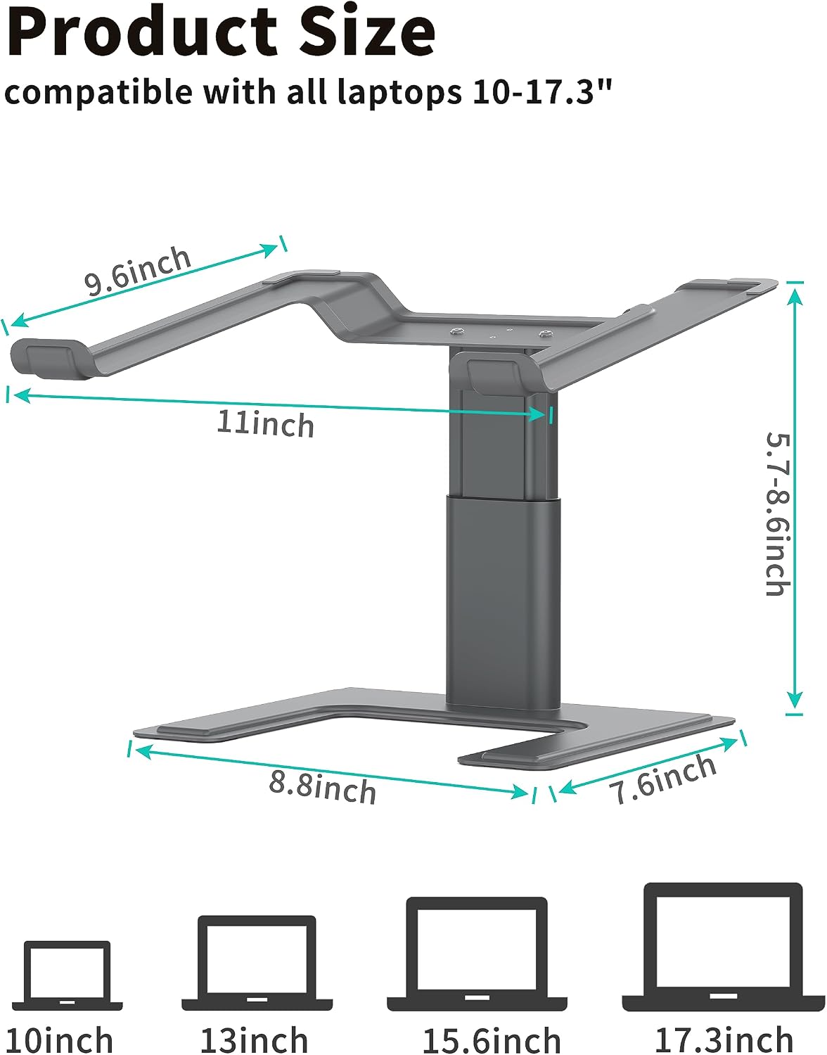 ALASHI Laptop Stand, Height Adjustable Desk Riser, 10-17.3", Black