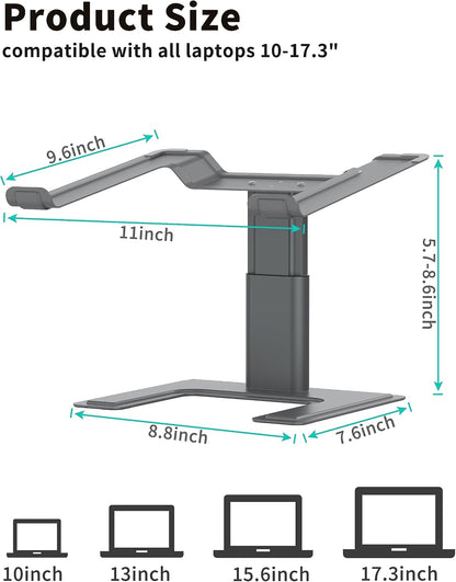ALASHI Laptop Stand, Height Adjustable Desk Riser, 10-17.3", Black