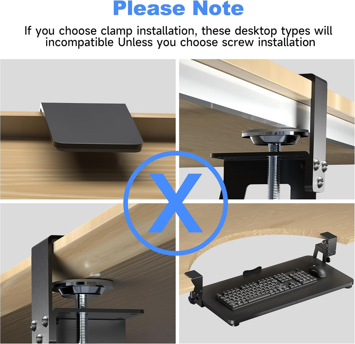 Keyboard Tray Under Desk Large C-Clamp 25.6” (30” Including Clamps) x 11.8” Slide-Out Platform Computer Drawer Pull Out Keyboard & Mouse Tray Black DSF4