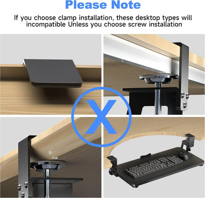 Keyboard Tray Under Desk Large C-Clamp 25.6” (30” Including Clamps) x 11.8” Slide-Out Platform Computer Drawer Pull Out Keyboard & Mouse Tray Black DSF4