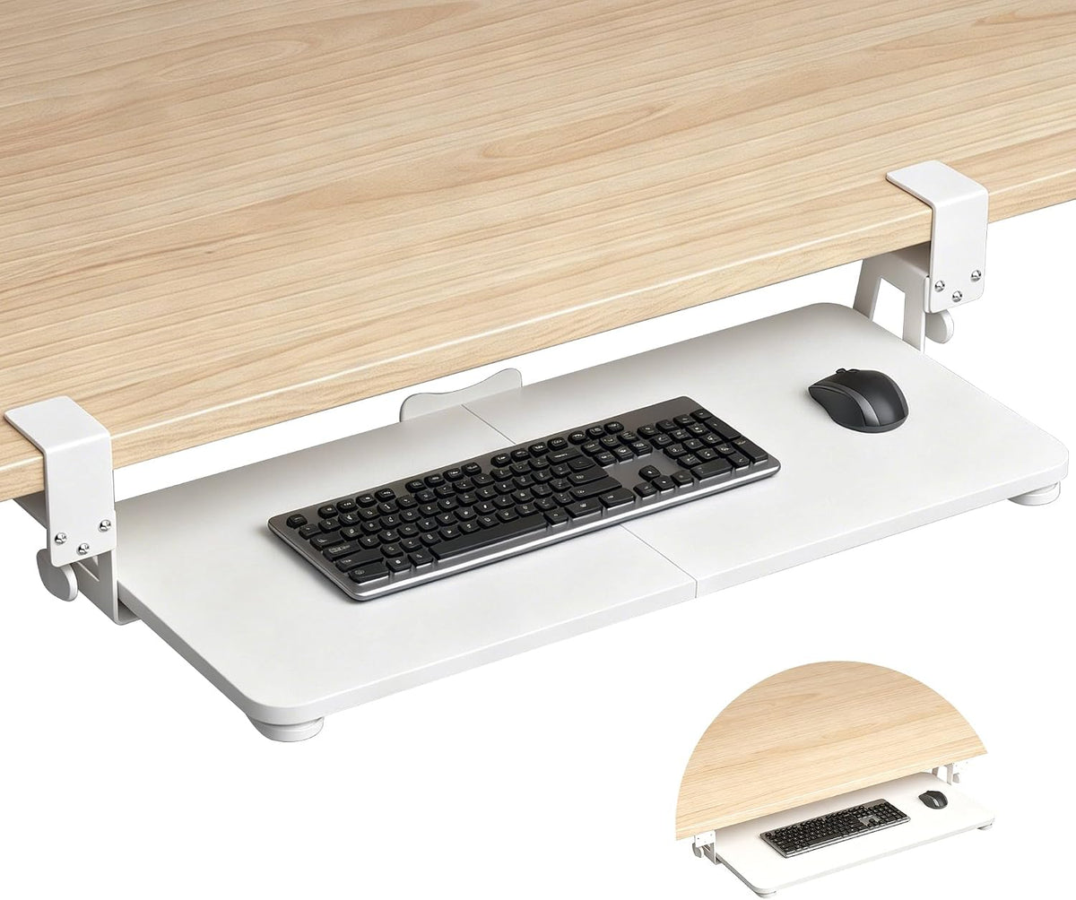Keyboard Tray Under Desk Large C-Clamp 25.6” (30” Including Clamps) x 11.8” Slide-Out Platform Computer Drawer Pull Out Keyboard & Mouse Tray Black DSF4