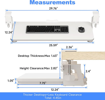 Keyboard Tray Under Desk Large C-Clamp 25.6” (30” Including Clamps) x 11.8” Slide-Out Platform Computer Drawer Pull Out Keyboard & Mouse Tray Black DSF4