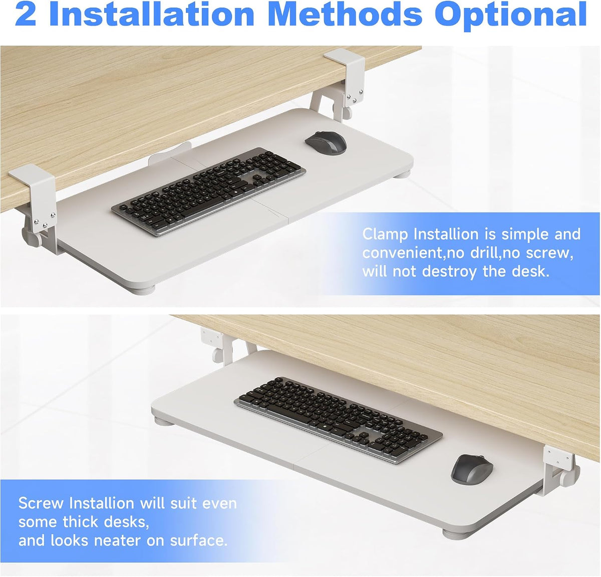 Keyboard Tray Under Desk Large C-Clamp 25.6” (30” Including Clamps) x 11.8” Slide-Out Platform Computer Drawer Pull Out Keyboard & Mouse Tray Black DSF4