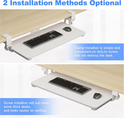 Keyboard Tray Under Desk Large C-Clamp 25.6” (30” Including Clamps) x 11.8” Slide-Out Platform Computer Drawer Pull Out Keyboard & Mouse Tray Black DSF4