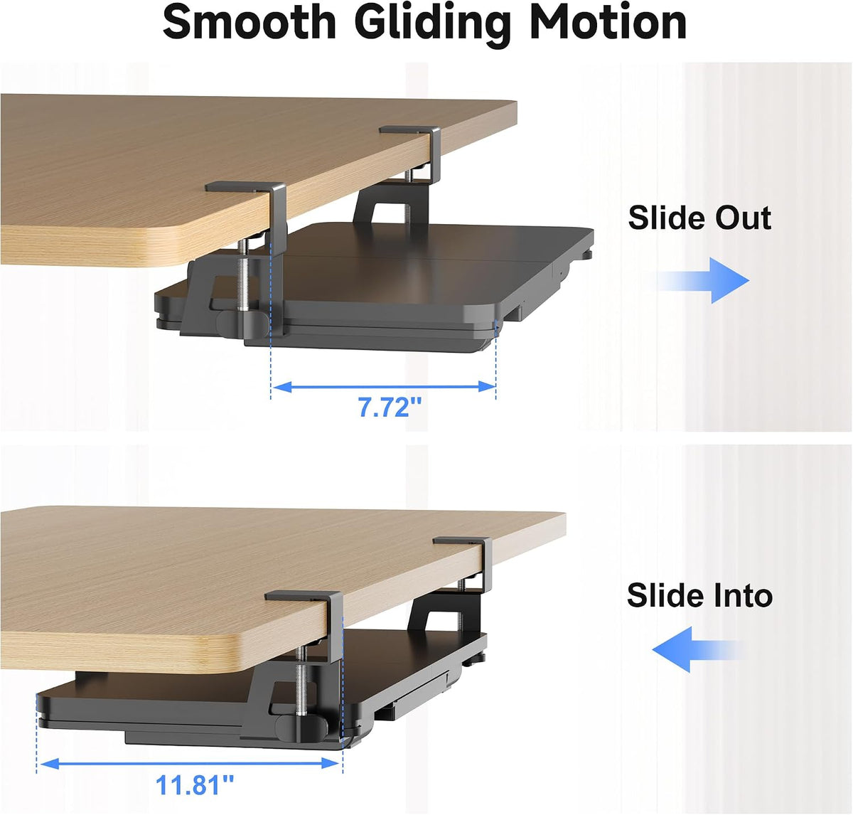 Keyboard Tray Under Desk Large C-Clamp 25.6” (30” Including Clamps) x 11.8” Slide-Out Platform Computer Drawer Pull Out Keyboard & Mouse Tray Black DSF4