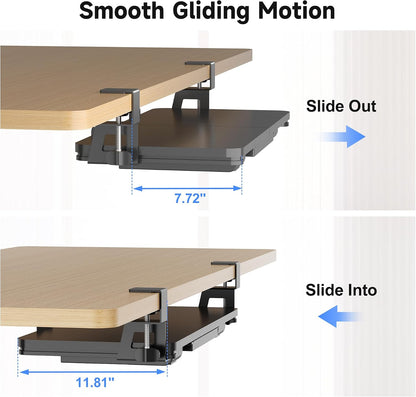 Keyboard Tray Under Desk Large C-Clamp 25.6” (30” Including Clamps) x 11.8” Slide-Out Platform Computer Drawer Pull Out Keyboard & Mouse Tray Black DSF4