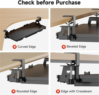 Keyboard Tray Under Desk Large C-Clamp 25.6” (30” Including Clamps) x 11.8” Slide-Out Platform Computer Drawer Pull Out Keyboard & Mouse Tray Black DSF4
