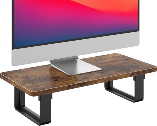 Monitor Stand Riser with 50 LB Capacity, Stable Wood Computer Monitor Stand for Desk Organizers, Anti-slip Computer Riser Monitor Shelf for PC Laptop Notebook Printer Computer iMac, Rustic Brown