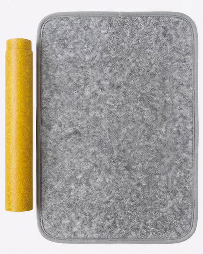 Premium Calligraphy Felt Mat (19.7" x 27.5") with Stitched Edges, Zero-Crease Roll Up Desk Pad & Blotter with Telescopic Matte Gold Tube, Ink Absorption for Sumi-e & Watercolor, Grey