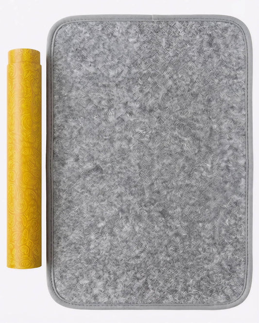 Premium Calligraphy Felt Mat (19.7" x 27.5") with Stitched Edges, Zero-Crease Roll Up Desk Pad & Blotter with Telescopic Matte Gold Tube, Ink Absorption for Sumi-e & Watercolor, Grey